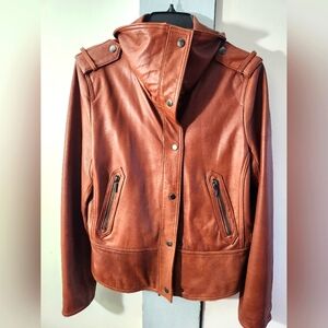Pelle Studio Leather Jacket High Neck Motorcycle/Aviator Style Large